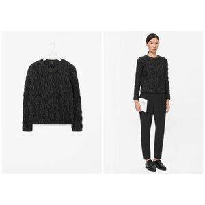 Cos Gathered Texture Crinkle Top Long Sleeve Black Size 12 Holiday Avant Garde